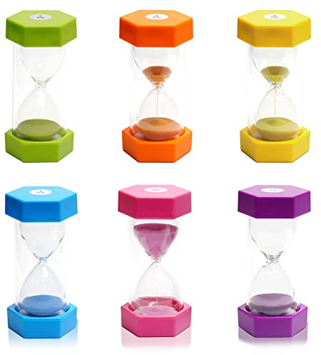 6 Pcs Colorful Hourglass Sandglass Timer Sand Timer Sand Clock Timer 1/3/5/10/20/30 Minutes Visual Hourglass Set for Games Classroom Kids Office Kitchen Decor