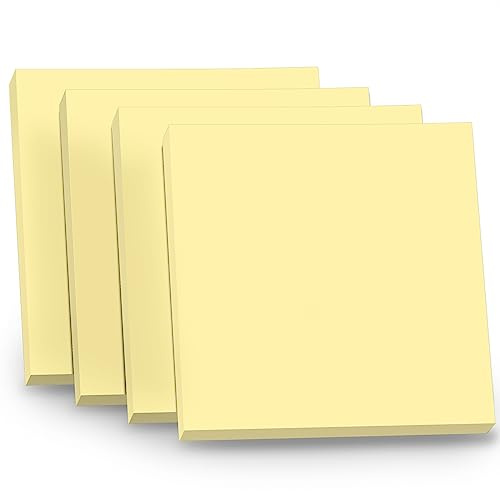 WAYTEX 400 note autoadesive riposizionabili - Set di 4 blocchi di 100 adesivi per appunti quadrati, 75 x 75 mm, colore: giallo pastello
