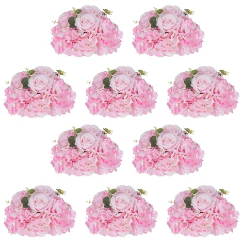 NUPTIO Flower Wedding Centrepieces for Tables: 10 Pcs 30cm Diameter Pink Artificial Flowers Rose Ball for Centerpieces Table Fake Rose Arrangements for Weddings Birthday Party Decorations