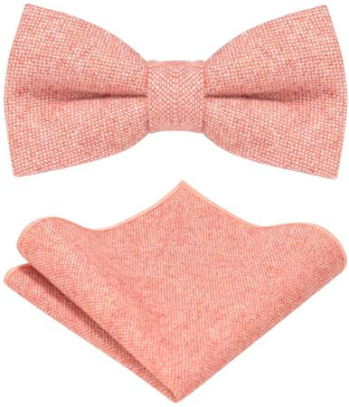 JEMYGINS Papillon Uomo Regolabile en Lana con Fazzoletto e Gemelli rosa