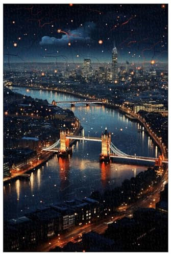 1000 piece wooden jigsaw puzzles, for adult, Overlooking the night view of London, Big Ben, Tower Bridge (D ; 1000)