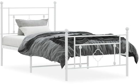 vidaXL Sängram med huvudgavel och fotgavel vit metall 100x200 cm, säng, metallsäng, metall sängram, sängar, metallsängar, metall sängramar, gästsäng