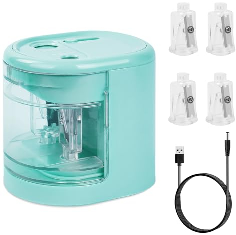 AUAUY Electric Pencil Sharpener with Double Hole, USB/Battery Operated Automatic Sharpener with 4 Extra Knife Holders, for 6-8mm/9-12mm Standard Pencils, Colored Pencils, and Makeup Pencils(Blue)