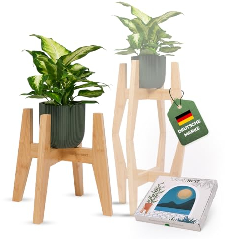 URBAN NEST Pflanzenständer Holz verstellbar und stapelbar - Premium Blumenständer Blumenhocker Pflanzenregal Pflanzenhocker aus Bambus - plant stand