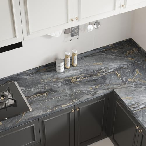 VaryFloral Matte Marble Effect Wallpaper 30cmx300cm Sticky Back Plastic Roll Dark Vinyl Wrap Grey Contact Paper Self Adhesive Marble Vinyl Wrap for Kitchen Worktop Furniture Drawer Cabinet