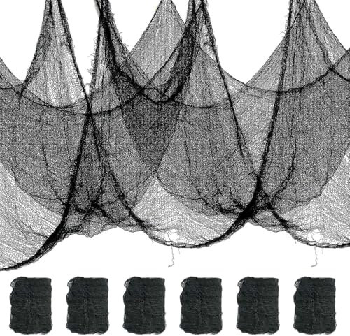pobuu 6 Pack Halloween Gruseliger Tuch Halloween Deko Für Halloween Party Dekoration,Spuk Spukhäuser Dekor,Veranden, Fenster Tisch Türen,Schwarz
