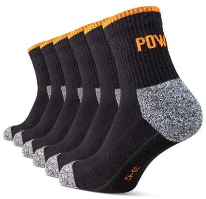 BLYSS247 Chaussettes de Travail Unisexe 6 Paires - Maintien Parfait & Grand Confort - Talon Double Renforcé & Pointe - Respirantes & Sans Couture - Chaussettes Travail Homme Femme, Noir , 43-46