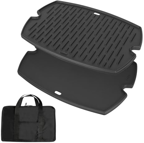 Outspark 7582 Grill Griddle for Weber Q1000 Q1200 Q1400 Q100 Q120 Q140 Series, 50060001 51060001 52020001 386001 386002,Cast Iron Cooking Pan for Weber Baby Q Accessories, with Carry Bag