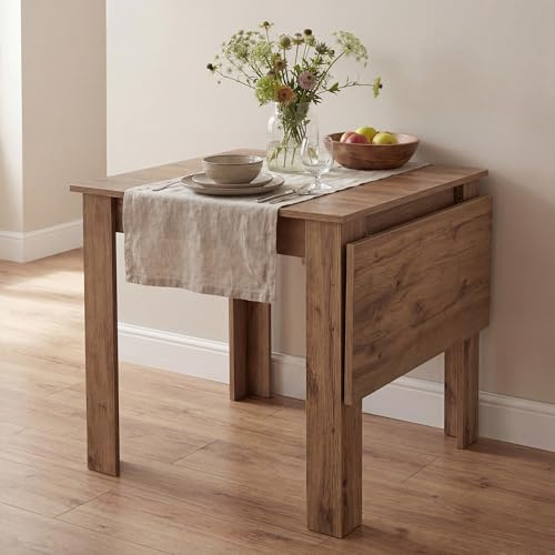 B&D home® LIVIUS Esstisch, ausziehbar 80–120 x 80 cm – moderner Küchentisch in Eichen Optik, platzsparend mit integrierter Aufbewahrung für Einlegeplatten, Holztisch für Küche & Esszimmer