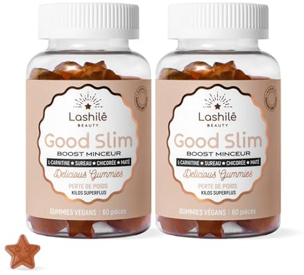 Lashilé Beauty - Gummies Contrôle et perte de poids - Perte du poids Puissant & Silhouette - Good Slim - Complément alimentaire Minceur - L-Carnitine Maté Vit C & B6 - Cure 2 Mois 120 Gummies