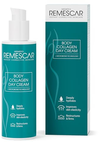 Remescar Crema Giorno Corpo al Collagene 200ml - Idrata in profondità, Migliora l'elasticità della pelle, ristruttura e rassoda - Acido Ialuronico e Tecnologia del Microbioma