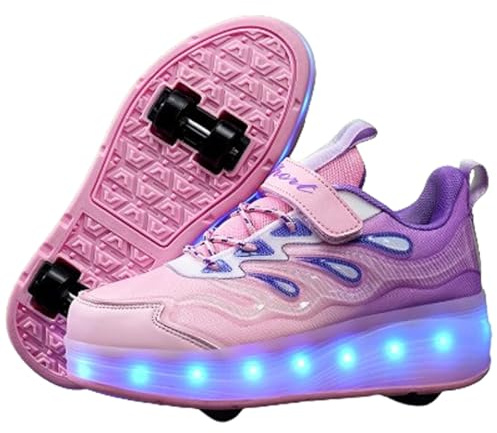 Chaussure a Roulette Garcon,Basket Roller Fille,Baskets Lumineuses à roulettes pour Filles,Baskets avec Roues rétractables,Éclairage LED Couleur,Chargement USB Pratique