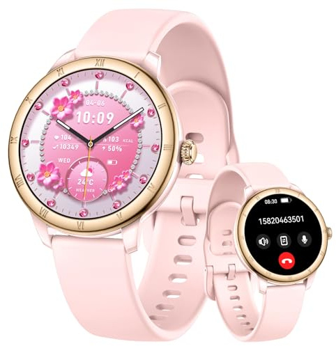 Montre Connectée Femme avec Appel Bluetooth 1,27 Smartwatch Femme Ronde avec IP68 Fonction Féminine Fréquence Cardiaque SpO2 Suivi du Sommeil 110+ Modes Sportif Podometre Calories pour Android iOS