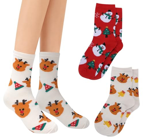 XIABYAYU Chaussettes de Noël, 2 Paires Chaussettes Unisexe, Chaussette Noel Femme, Chaussette d'Hiver pour Femmes et Hommes