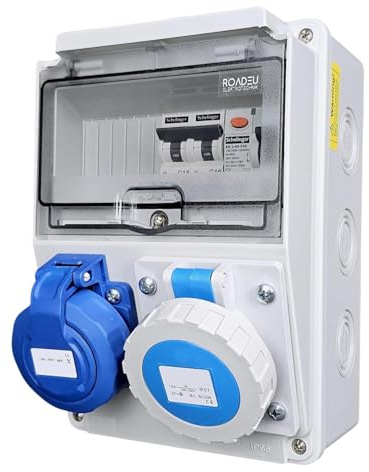 RoadEu Distributore | Quadro Elettrico IP66 con Presa 230V & Presa CEE 16A 3P | Scatola di Distribuzione Precablata con Protezioni Integrate | Per Giardino, Officina & Cantiere