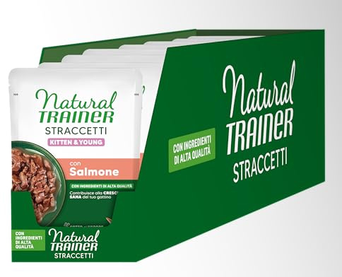 Natural Trainer Straccetti Cibo Umido per Gattini - Bocconcini in salsa con Salmone 28 x 70g