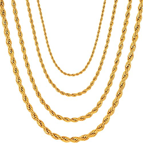 OSTAN Herren/Damen Halskette Edelstahl Verdrehte Kette Seilkette Kordelkette Breite 2-5 MM Länge 45-80 cm Gold (60, Breite:2 mm, 1 Stücke)