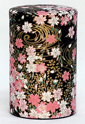 KOTODO Washi Paper Tea Tin Canister: Long 3.5oz (100g) Cherry Blossoms - Ripple Confetti (#61), Japan