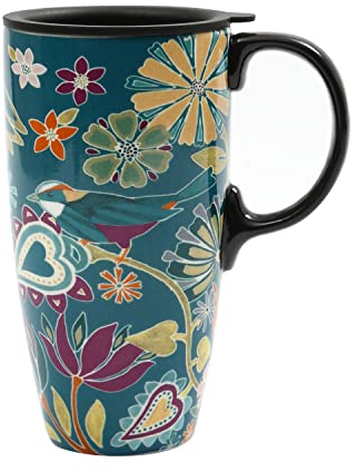 Topadorn Ceramic Travel Mug Coffee Cup with Sealed Lid, 17oz. Green
