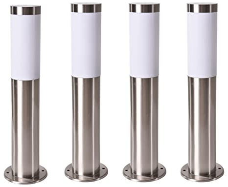 Novatool 4x Wegeleuchte I 45 cm I Edelstahl I IP44 I E27 Sockel I Wegebeleuchtung aussen Aussenleuchten Garten Standleuchte Terassenleuchte Gartenleuchte stehend Terrassenlampe
