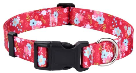Mihqy Dog Collar for Large Dogs, Fashion Design, Red Flower,L | Neck Fit 14.9-24.8, Multiple Patterns,4 Sizes for Small Medium Large Dogs, Comfortable for Walks and Outdoor Hikes