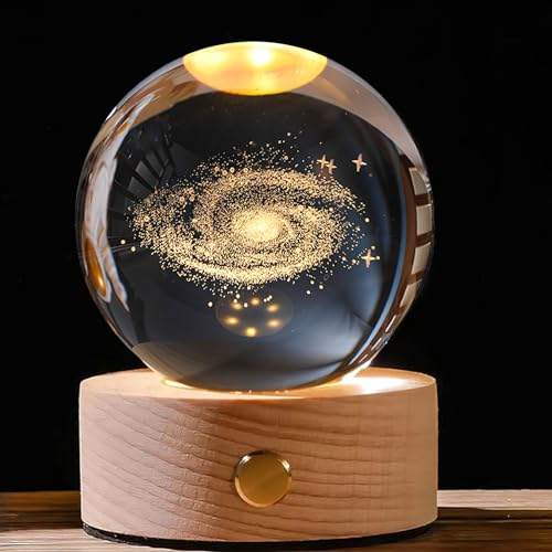 Sfera di cristallo del sistema solare 3D, Sfera di cristallo 3D con motivo con sistema solare Lampada Notturna a Sfera con Base a LED Lampada Sfera di Cristallo 3D con Sistema Solare