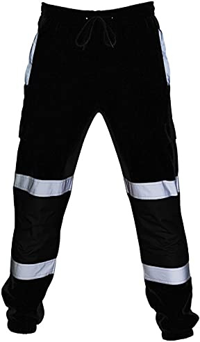 AEGJEGVD 2024 Pantalon de Travail Haute Visibilité pour Homme avec Bande Fluorescente Réfléchissante Grise Haute Visibilité, Poche Latérale Pantalon à Bandes Réfléchissantes pour Hommes