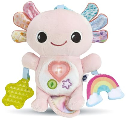 VTech - Eliott, Bébé Axolotl Musical, Peluche Bébé Interactive et Sensorielle, Jouet d'Éveil Poussette Fabriqué avec des Matériaux Plus Durables, Cadeau de Naissance Dès 3 Mois - Contenu en Français