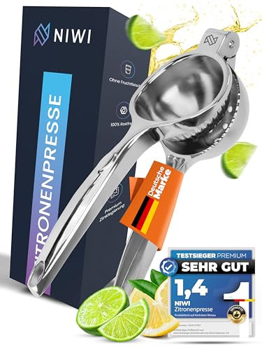 NIWI® Premium Zitronenpresse - 100% Rostfrei & Spülmaschinenfest - Maximale Saftausbeute & Genuss durch verlängerten Presskegel - Perfekte Zitruspresse für alle Zitrusfrüchte [7cm Durchmesser]