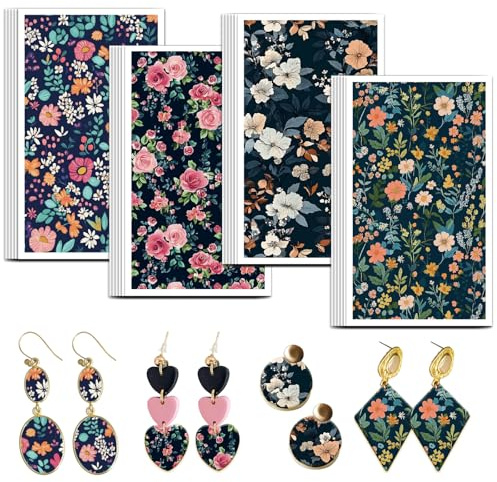 OLYCRAFT 24pz Carta Da Trasferimento In Argilla Floreale 4 design Carta per Trasferimento Fiori Vintage per Argille Polimeriche Fogli di Trasferimenti per Creazione di Gioielli Orecchini
