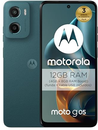 Moto g05 12GB (4G+8GB RAM Boost)/256GB Azul, España, Pantalla superbrillante de 6.67'', Sistema de cámaras de 50 MP, Modo Retrato con IA, Textura Soft Luxe, Corning Gorilla Glass 3, batería 5200 mAh