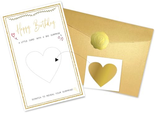 Birthday Surprise Scratch Card Reveal,Scratch Card Gold Envelope Sticker,Personalised Surprise Card for Birthday, Gift Announcement – Fun Scratch-Off Message