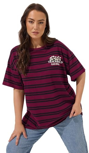 Yours Curve Stripe Daisy Print T-Shirt - Women's - Plus Size Curve Red