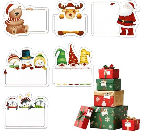 120pcs Etiquette Cadeau Noel - 20 Feuilles Autocollant Noel Étiquettes Cadeaux pour Étiquetage, Adhésif pour Decoration Emballage Carte Enveloppe Cadeau