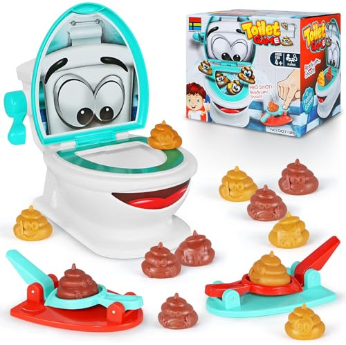 Joke Toys, Yeelua Poop Shoot Game, Funny Toilet Toy with 1 Toilet, 12 Poops, 2 Launchers,1 Sticker, Novelty Poo Games, Creative Family Game Toy for Kids Boys Girls Chrstmas Family Party