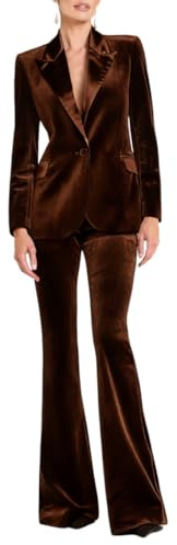 Botong Completi Pantalone in Velluto da Donna Tailleur da Lavoro Donna Outfit Blazer 2 Pezzi per Matrimonio, Marrone, M