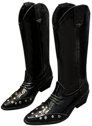 Generisch Bottes à tige large pour femme - Avec talon au-dessus du genou - Bottes larges pour femme - Bottes plates antidérapantes - Grande taille - Bottes de travail à talon épais - Bottes à lacets