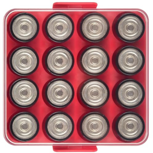 Batterilåda, förvaringsväska, batterilåda för 16 st C-batterier, plast transparent skyddande batterihållare för resor/hem/kontor (röd, M-16 st)