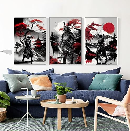 IUNTWEIE, poster con paesaggio giapponese, tempio giapponese in autunno, stampa artistica per parete in bianco e nero, decorazione per soggiorno, senza cornice (E, 40 x 60 cm x 3)