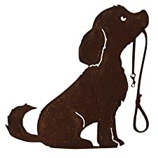 Rost - Hund mit Leine - Höhe: 50cm - Auf Platte & Fester Stand - Hochwertige Gartendekoration