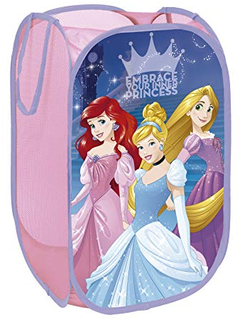 SUPERDIVER - Cesto pieghevole Principesse Disney - Licenza Ufficiale Disney Princess - Perfetto per giocattoli e vestiti - 36x36x58 cm - Ideale per bambini e bambine.