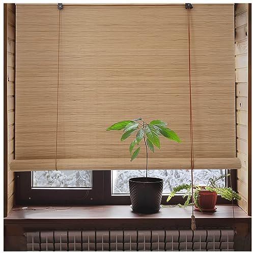 Natural Bamboo Roll up Window Blind, Customizable 45-180cm Wide Bamboo Curtain, Blackout Roller Blinds with Lift, Breathable/Sun Protection/Privacy, For Terrace Garden Indoor Outdoor Windows Patio