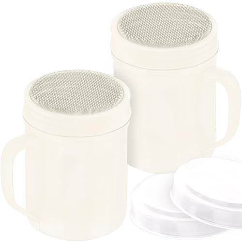 CUSINIUM Lot de 2 sucriers en poudre ivoire de 170 g avec poignée – Maille fine – Avec capuchon en plastique