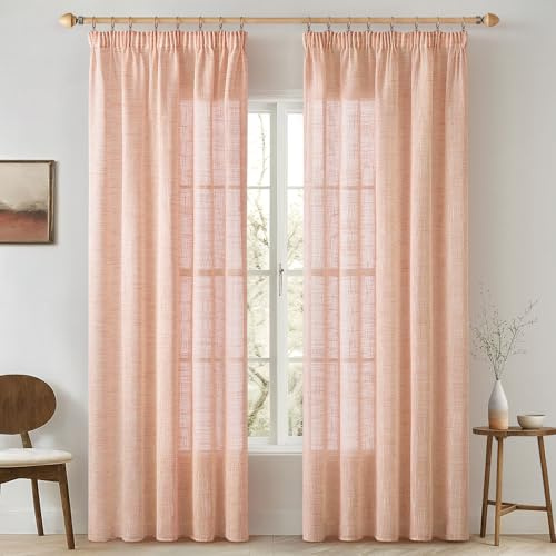 MIULEE Linnegardiner med rynkband, Vit, Linnelook, Modern Voile, Skensystem, Sovrum, Set om 2, 140x225 cm, Orange