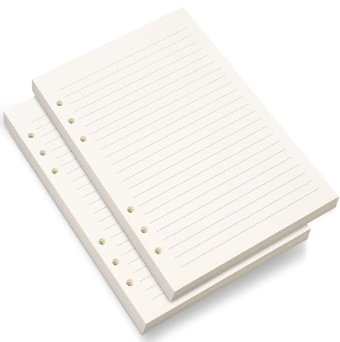 A5 Linjerat Påfyllningspapper - 6 Hål Stansade för Filofax Planerare, Pärm, Journaler och Anteckningar - 8 mm Linjerat Löst Bladpapper, 80 Ark/160 Sidor, 14,6 x