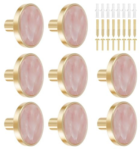 8Pcs Drawer Knob Set Brushed Zinc Alloy Cabinet Knobs 32x25mm Kitchen Cabinet Handles Decorative Exquisite Furniture Knob Dresser Knob for Closet Drawer Dresser Door(Pink)