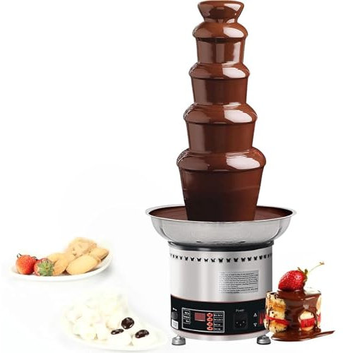ChokladfontäN, 4/5/6/7 Tier Elektrisk ChokladfontäN, Rostfritt StåL Fondue Vattenfall SmäLtare Med Temperaturkontroll FöR Fester, Restauranger, BröLlop.,4Layers