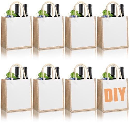 YAYODS 8 Stück Jutetasche Shopper - 26x14x27CM Jute Tote Bag für Rentner Geschenk Frau, Personalisierte Jute Tasche zum Plotten - Wiederverwendbare Jute-Geschenktaschen mit Griffen für DIY, Hochzeit