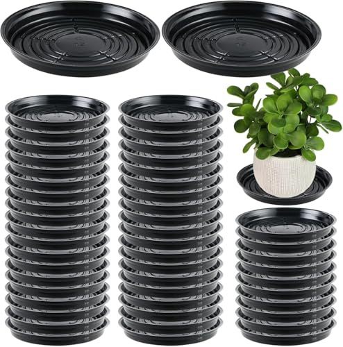 50 Packs 14 Inches Large Plant Saucers for Indoor Outdoor Use Heavy Duty Plastic Plant Plate Dish for Planter Bulk Round Flower Pot Drip Trays to Catch Water 4 to 20 Inch, Black