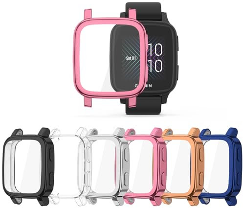 AK für Garmin Venu Sq/Garmin Venu Sq 2 Hülle, 6 Stück weich TPU Schutzhülle mit Schutzfolie für Garmin Venu Sq/Sq 2 Music Smartwatch Zubehör 360° Kratzfest & Staubdicht Bumper Gehäuse